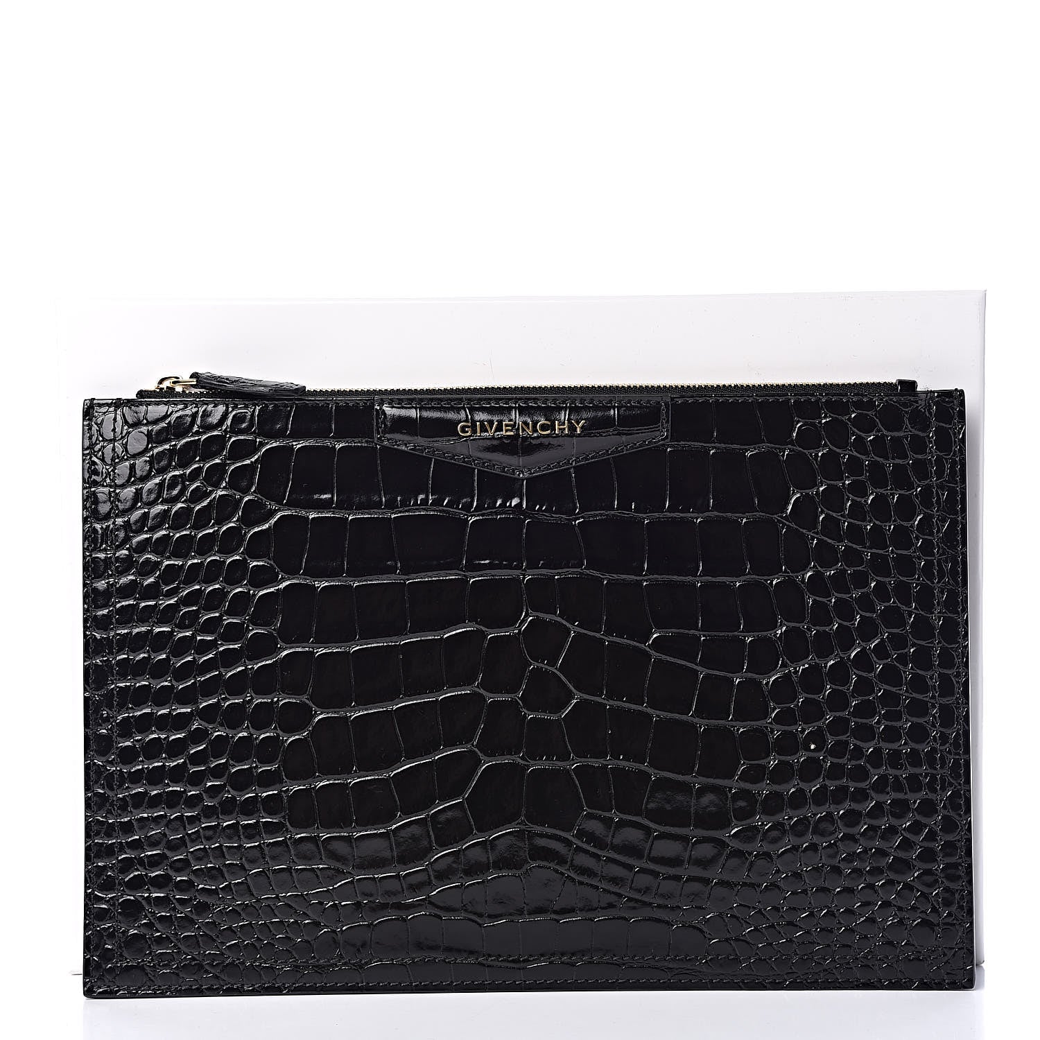 Givenchy Calfskin Crocodile Embossed Medium Zip Pouch Black 10 of 10