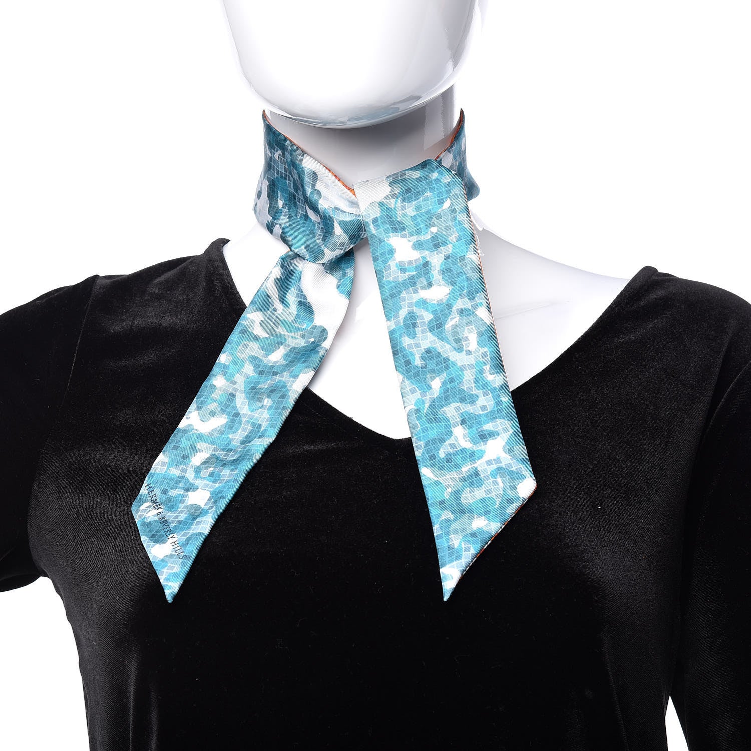 Hermes Silk A Beverly Hills Twilly Orange Bleu Blanc 2 of 4