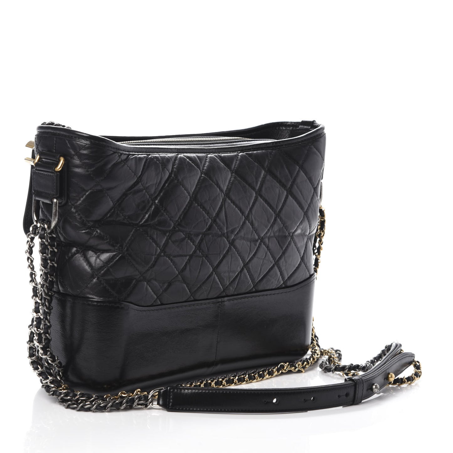 Aged Calfskin Quilted Medium Gabrielle Hobo Black