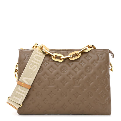Louis Vuitton Lambskin Embossed Monogram Coussin MM Taupe 1 of 12