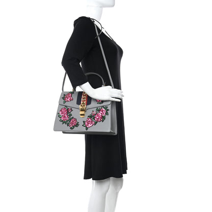Gucci Calfskin Embroidered Medium Sylvie Top Handle Bag 2 of 11