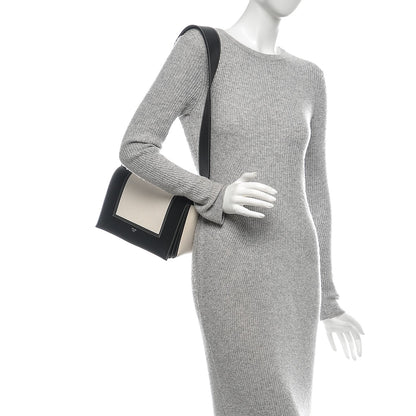 Celine Shiny Smooth Calfskin Cotton Medium Frame Shoulder Bag Black White 2 of 7