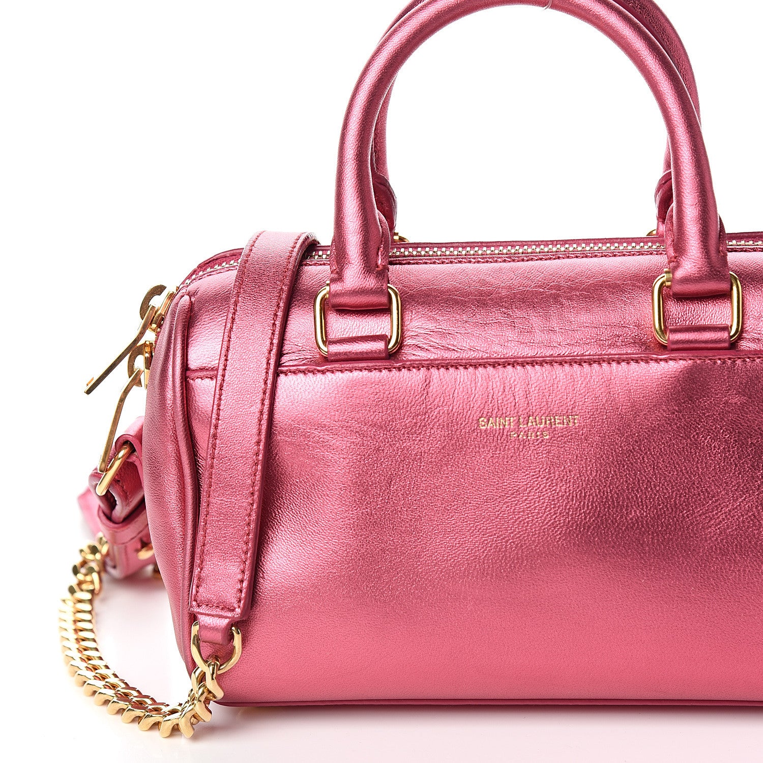 Saint Laurent Metallic Lambskin Classic Duffle Toy Pink 8 of 10