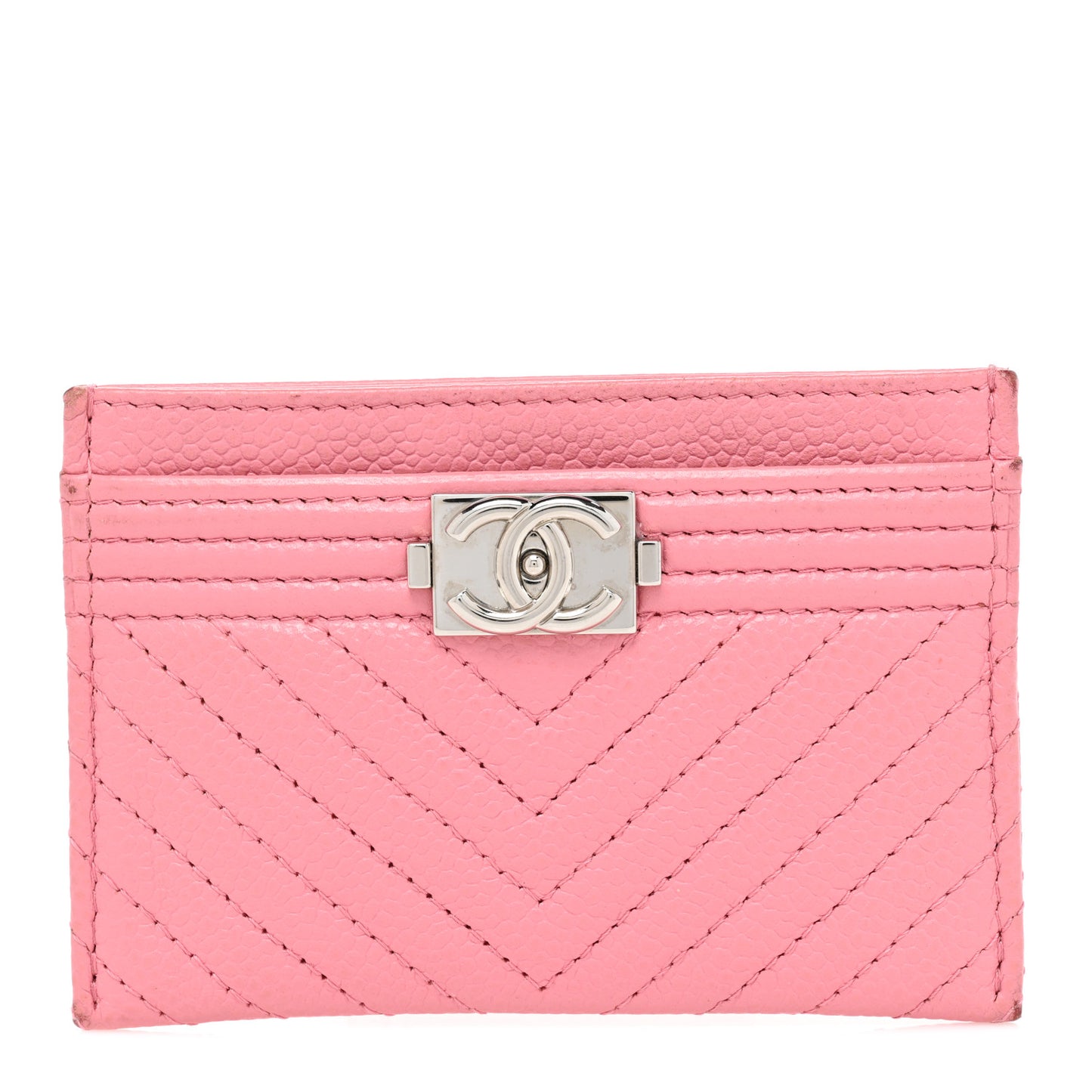 Caviar Chevron Quilted Boy Card Holder Pink