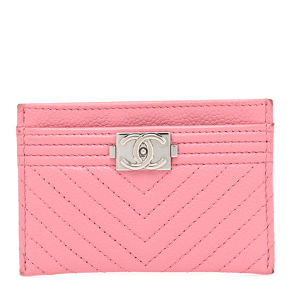 Chanel Caviar Chevron Quilted Boy Card Holder Pink 1 of 11