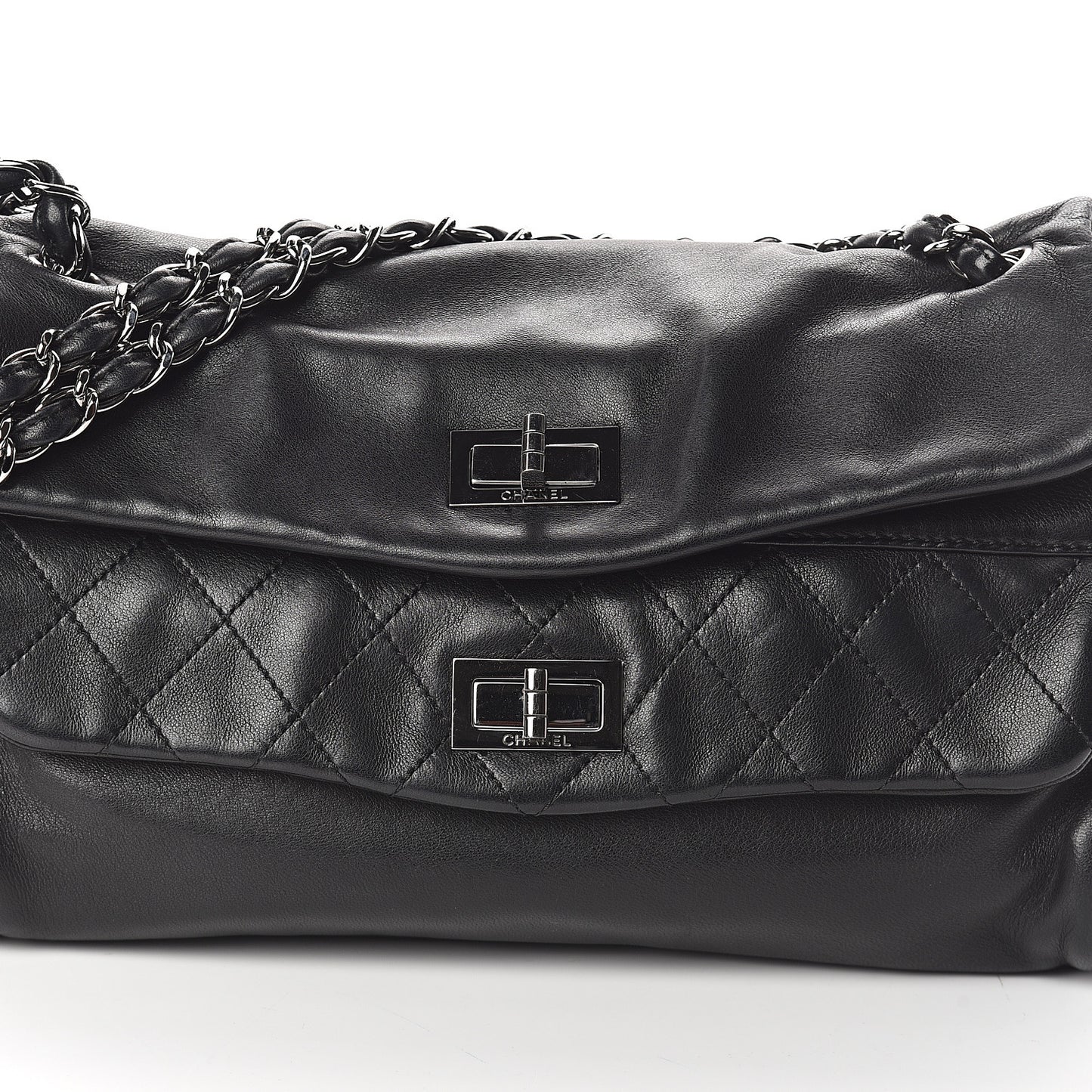 Lambskin Jumbo Mademoiselle Double Flap Black