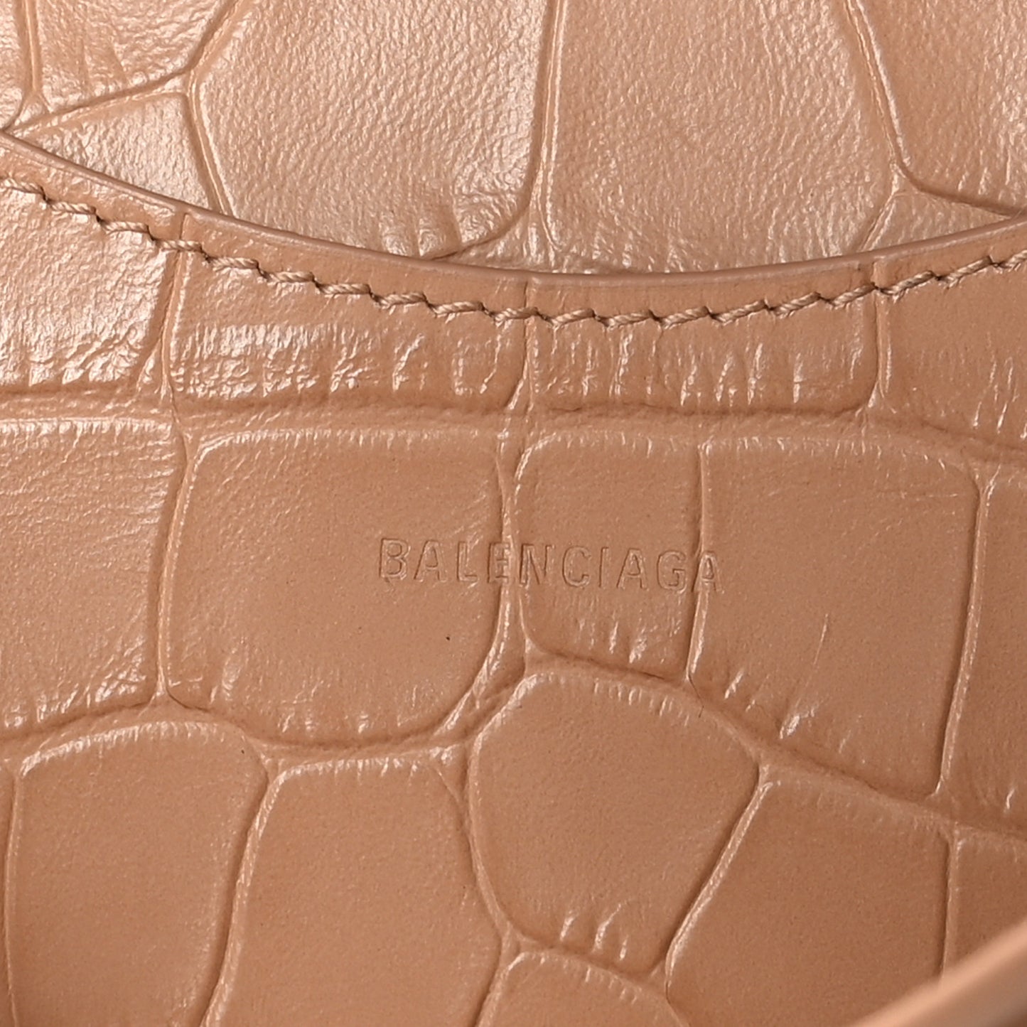 Shiny Supple Calfskin Crocodile Embossed Neo Classic Gold Hardware Mini City Nude Beige