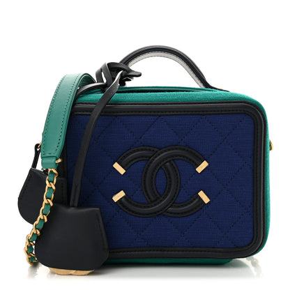 Chanel Jersey Quilted Small CC Filigree Vanity Case Blue Green 1 of 10