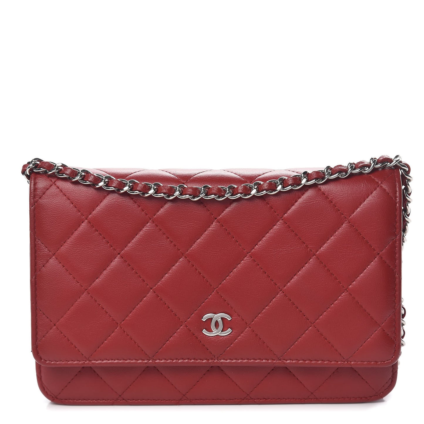 Lambskin Quilted Wallet On Chain WOC Red