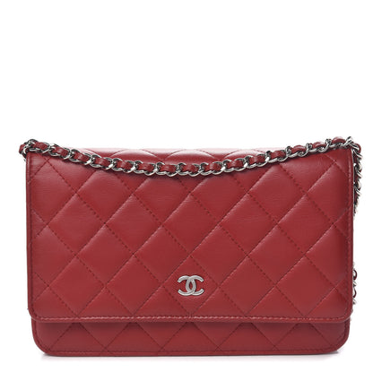 Chanel Lambskin Quilted Wallet On Chain WOC Red 1 of 12