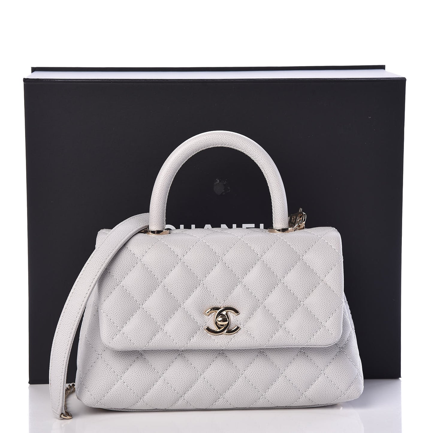 Caviar Quilted Mini Coco Handle Flap Light Grey