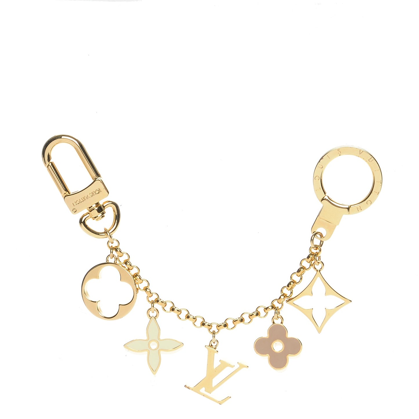Brass Enamel Fleur De Monogram Bag Charm Chain Gold