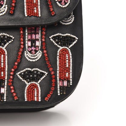 Valentino Garavani Vitello Crystal Lipstick Embellished Small Glam Lock Rockstud Flap Black 12 of 14