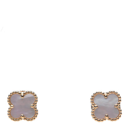 Van Cleef & Arpels 18K Yellow Gold Mother of Pearl Sweet Alhambra Earrings 1 of 6