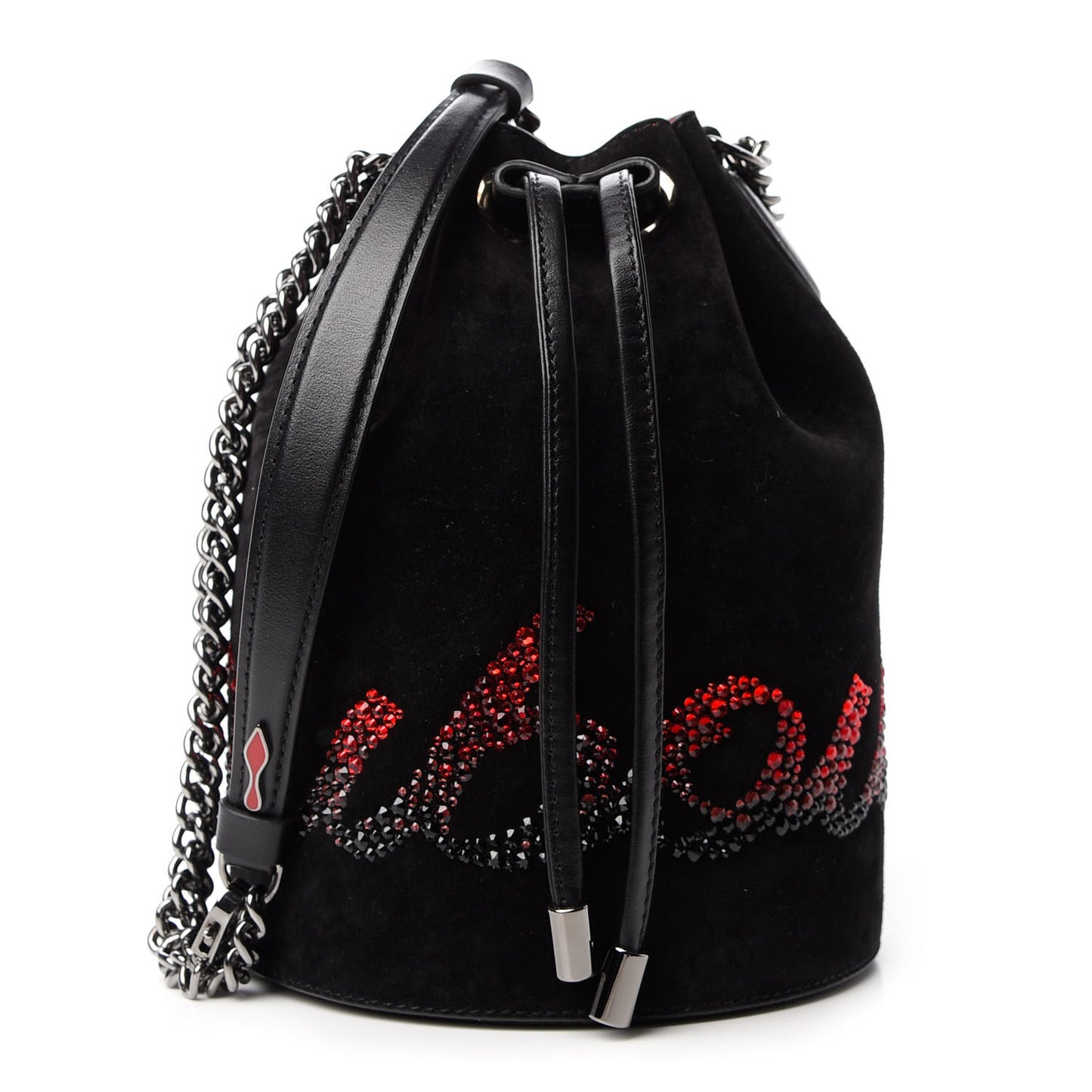 Suede Crystal Marie Jane Bucket Black Red