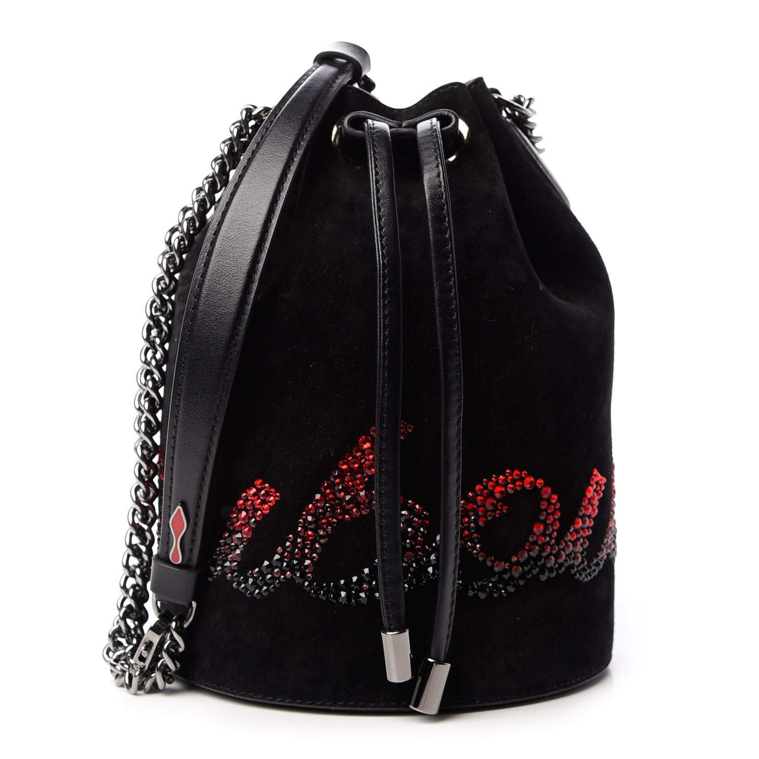 Christian Louboutin Suede Crystal Marie Jane Bucket Black Red 1 of 8