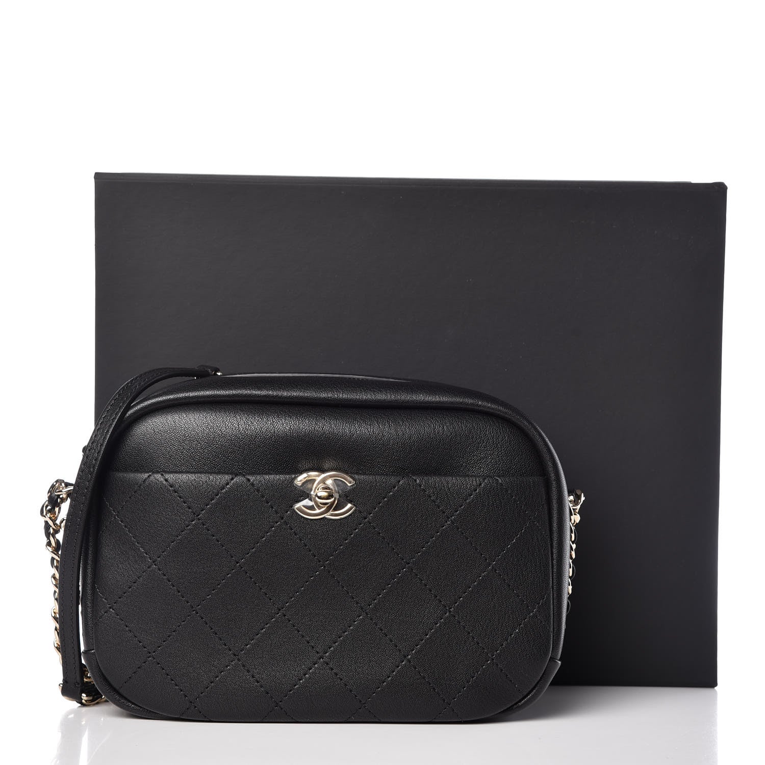 Chanel Goatskin Quilted Large Casual Trip Camera Case Bag Black 10 of 10