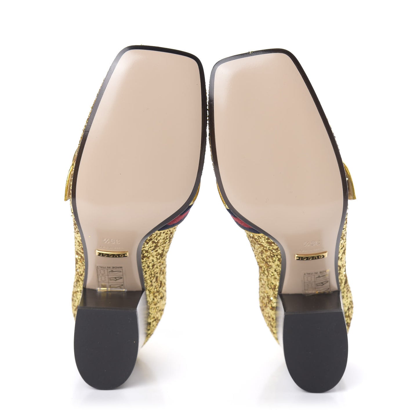 Glitter Nappa Web Peyton 75mm Loafer Pumps 35.5 Oro Vecchio