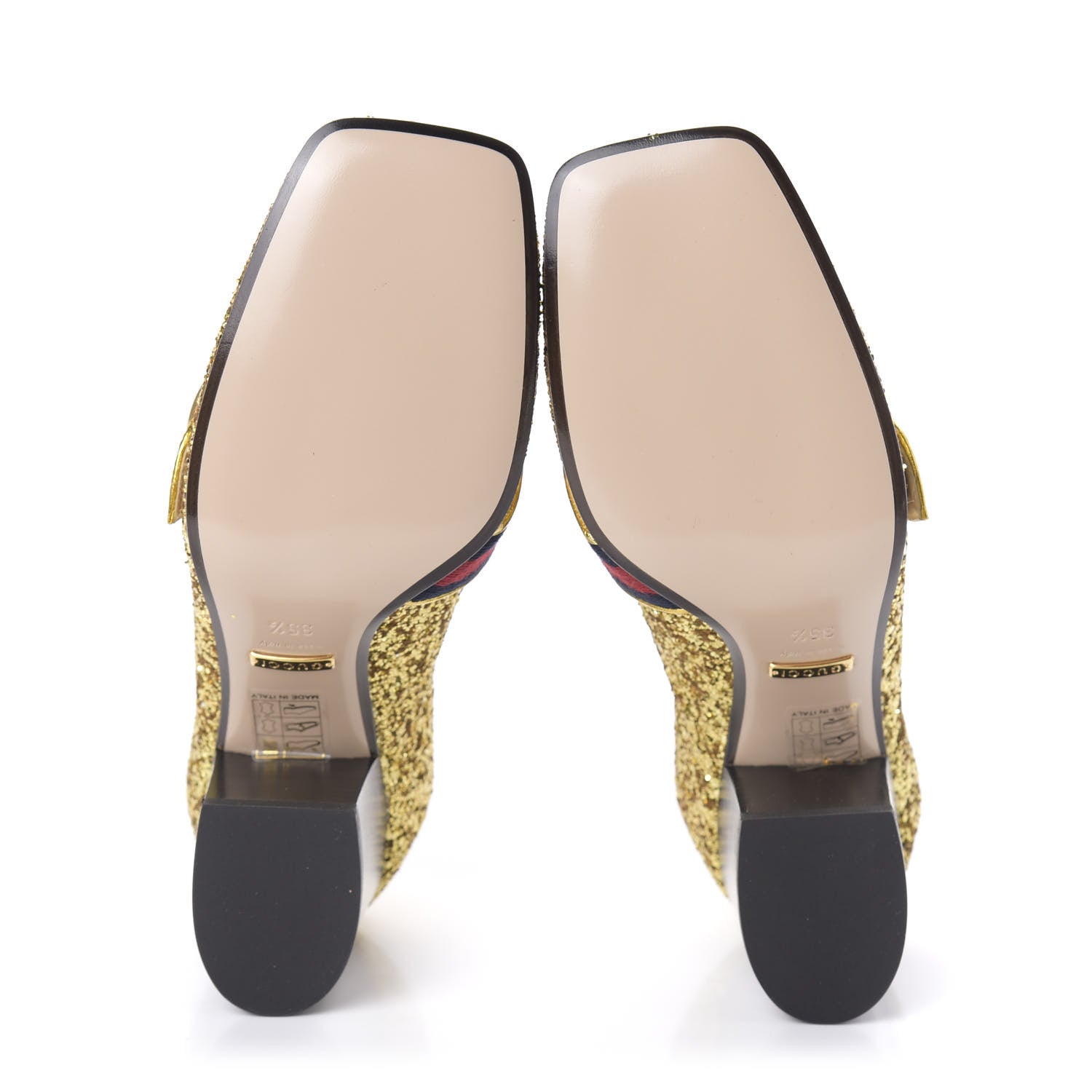 Gucci Glitter Nappa Web Peyton 75mm Loafer Pumps 35.5 Oro Vecchio 5 of 10