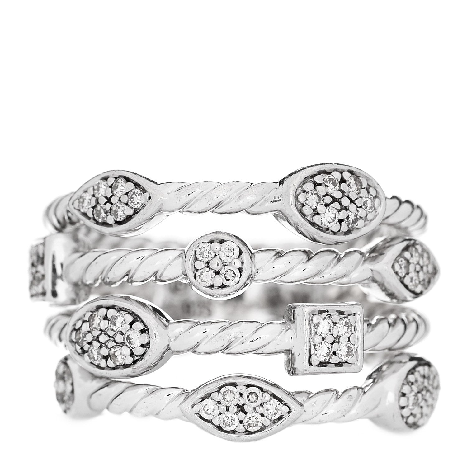 David Yurman Sterling Silver Diamond Confetti 4 Row Ring 52 6 1 of 5