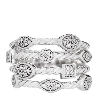 David Yurman Sterling Silver Diamond Confetti 4 Row Ring 52 6 1 of 5