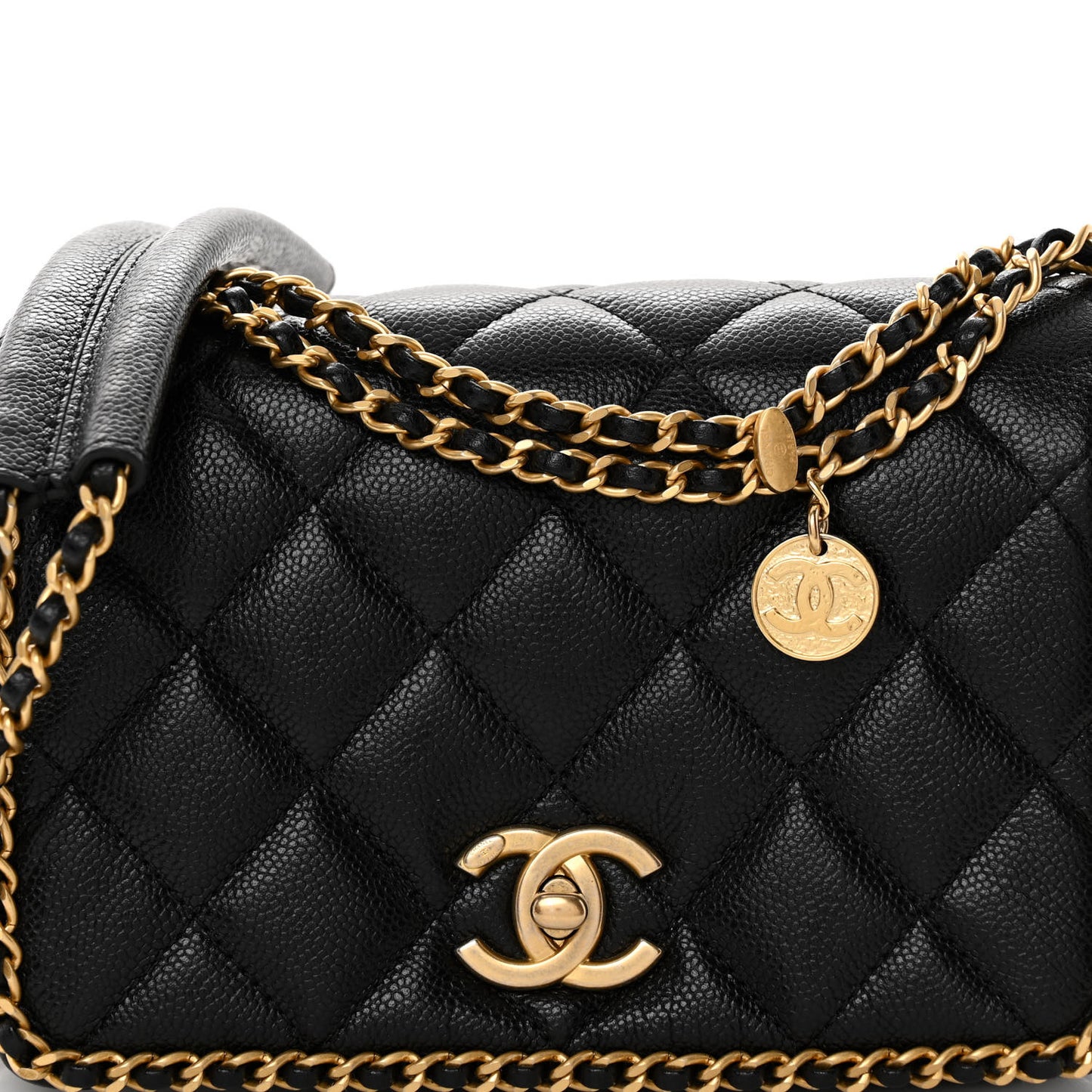 Caviar Quilted Mini Never Ending Chain Flap Black