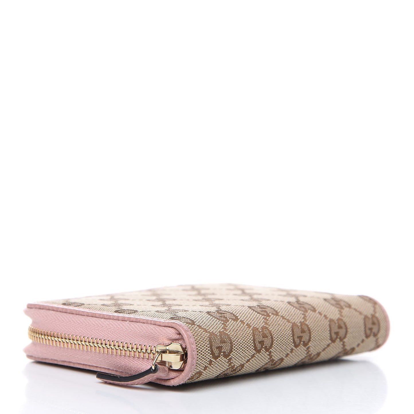 Monogram Dollar Calfskin Zip Around Compact Wallet Beige Ebony Soft Pink