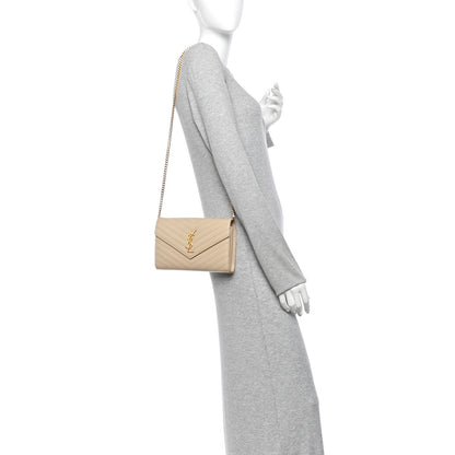 Saint Laurent Grain De Poudre Matelasse Chevron Monogram Chain Wallet Nude Powder 2 of 15