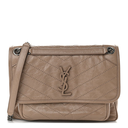 Saint Laurent Crinkled Calfskin Matelasse Monogram Medium Niki Chain Satchel Natural Tan 1 of 9