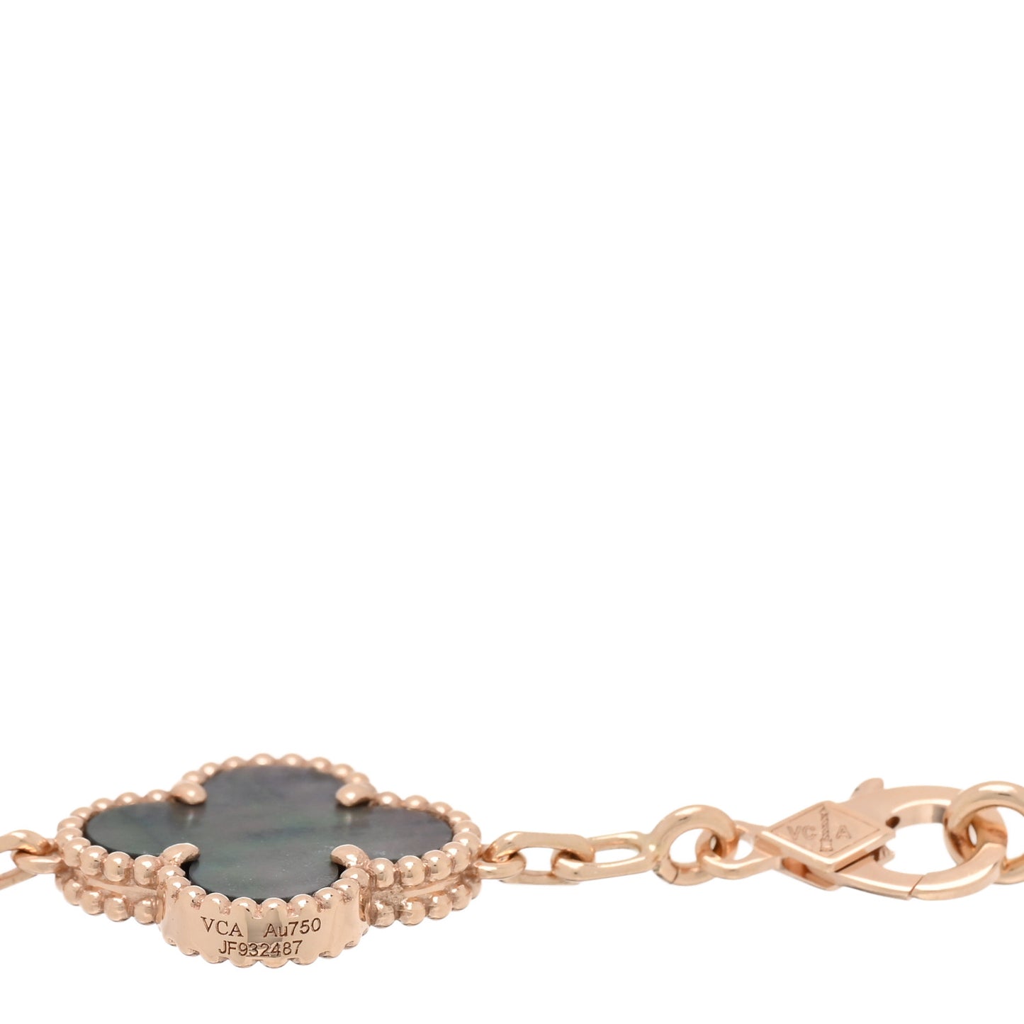 18K Rose Gold Diamond Gray Mother of Pearl 5 Motifs Vintage Alhambra Bracelet