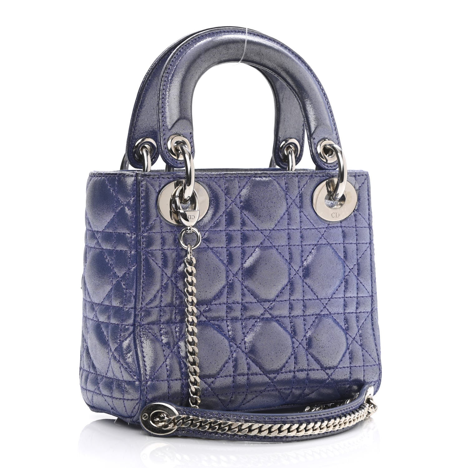 Christian Dior Metallic Lambskin Cannage Mini Lady Dior Dew Bleu 2 of 9