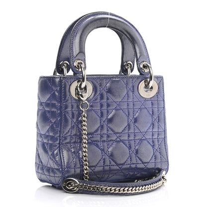 Christian Dior Metallic Lambskin Cannage Mini Lady Dior Dew Bleu 2 of 9