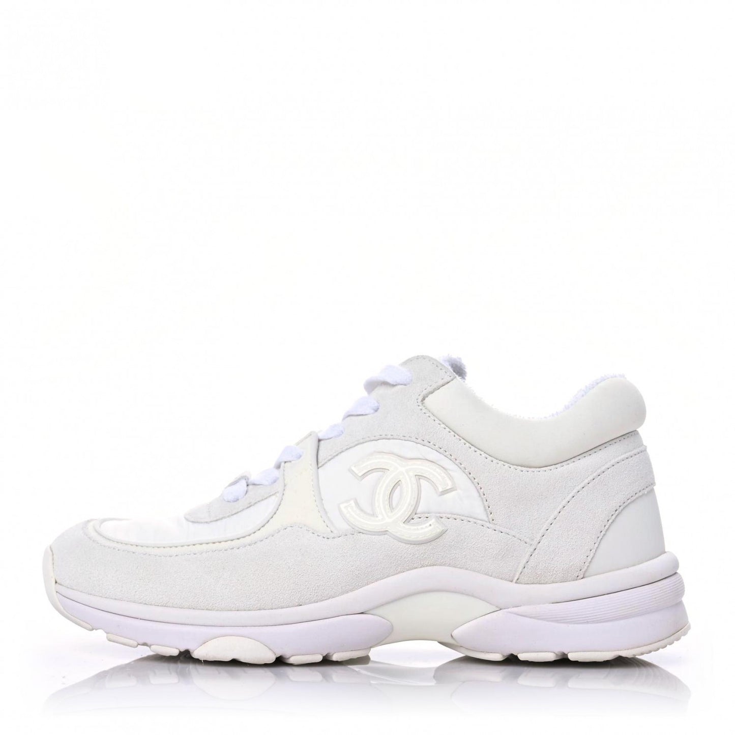 Suede Calfskin Fabric CC Sneakers 36 White
