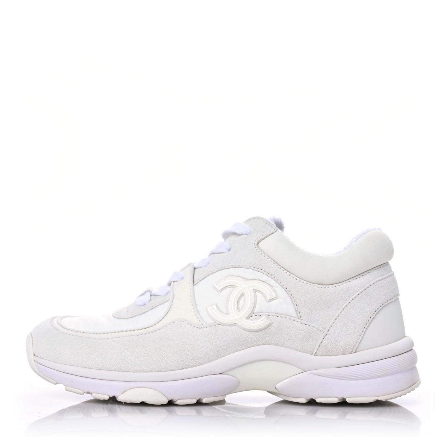 Chanel Suede Calfskin Fabric CC Sneakers 36 White 1 of 15