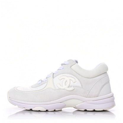Chanel Suede Calfskin Fabric CC Sneakers 36 White 1 of 15