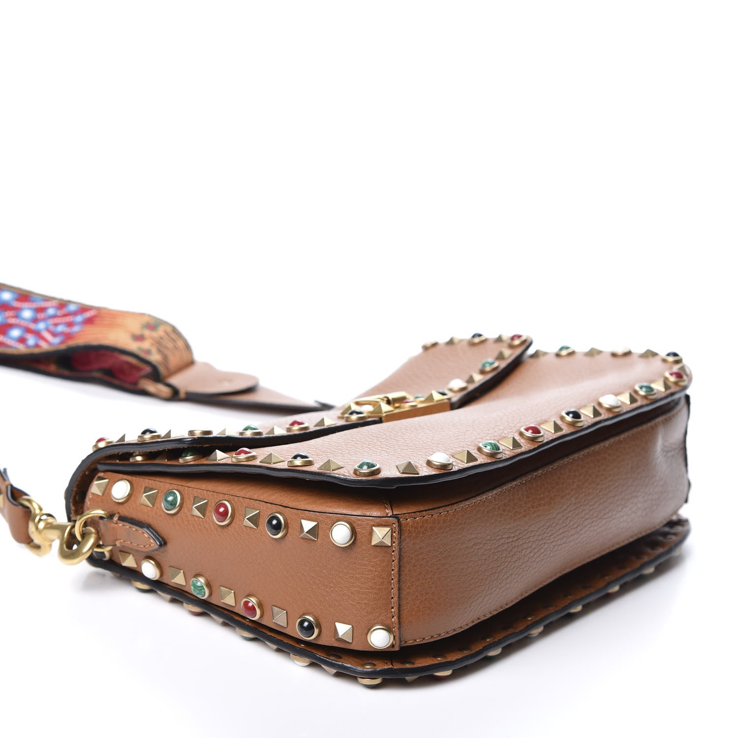 Valentino Garavani Calfskin Enchanted Wonderland Medium Guitar Strap Rockstud Rolling Flap Saddle Bag Light Cuir 3 of 9