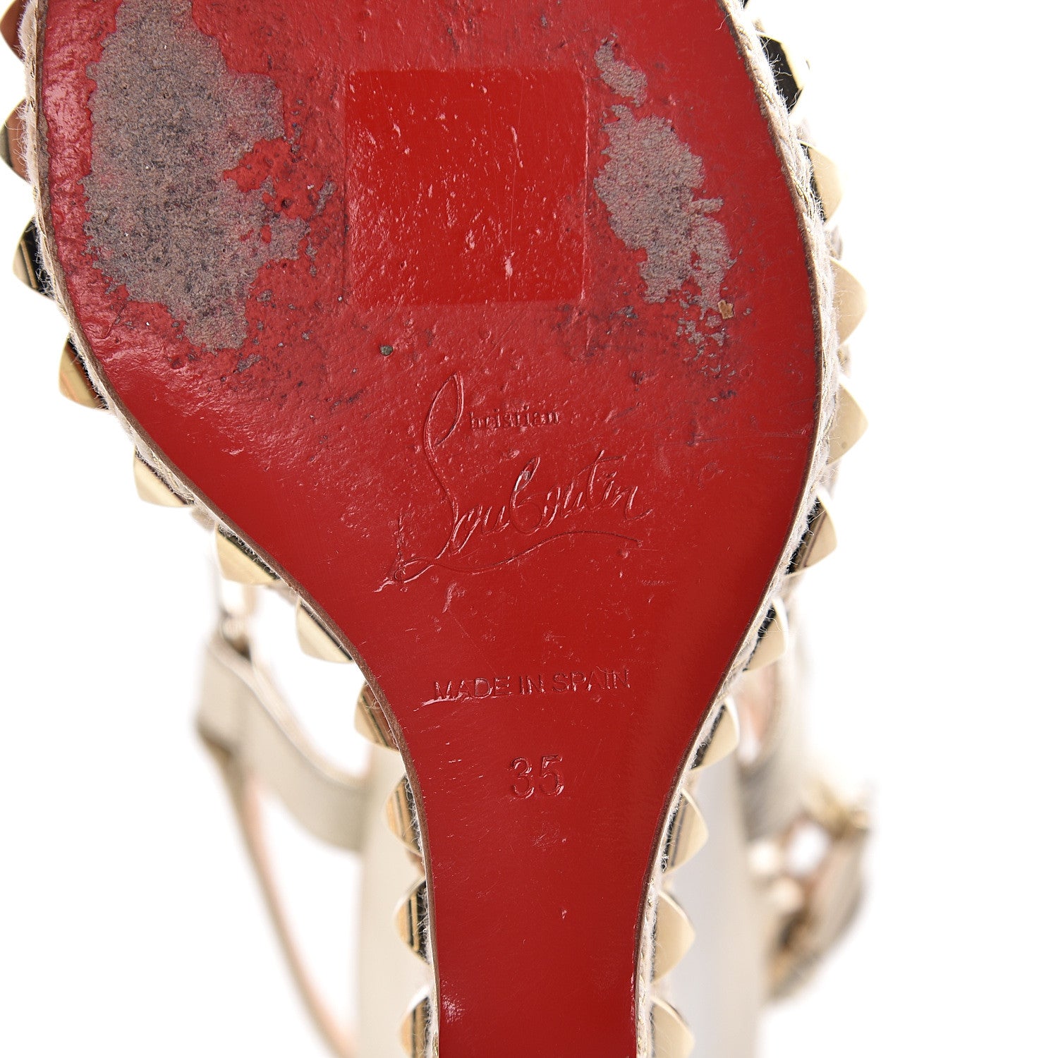 Christian Louboutin Nappa Silk Cataclou 140 Wedge Sandals 35 Sahara Light Gold 6 of 7