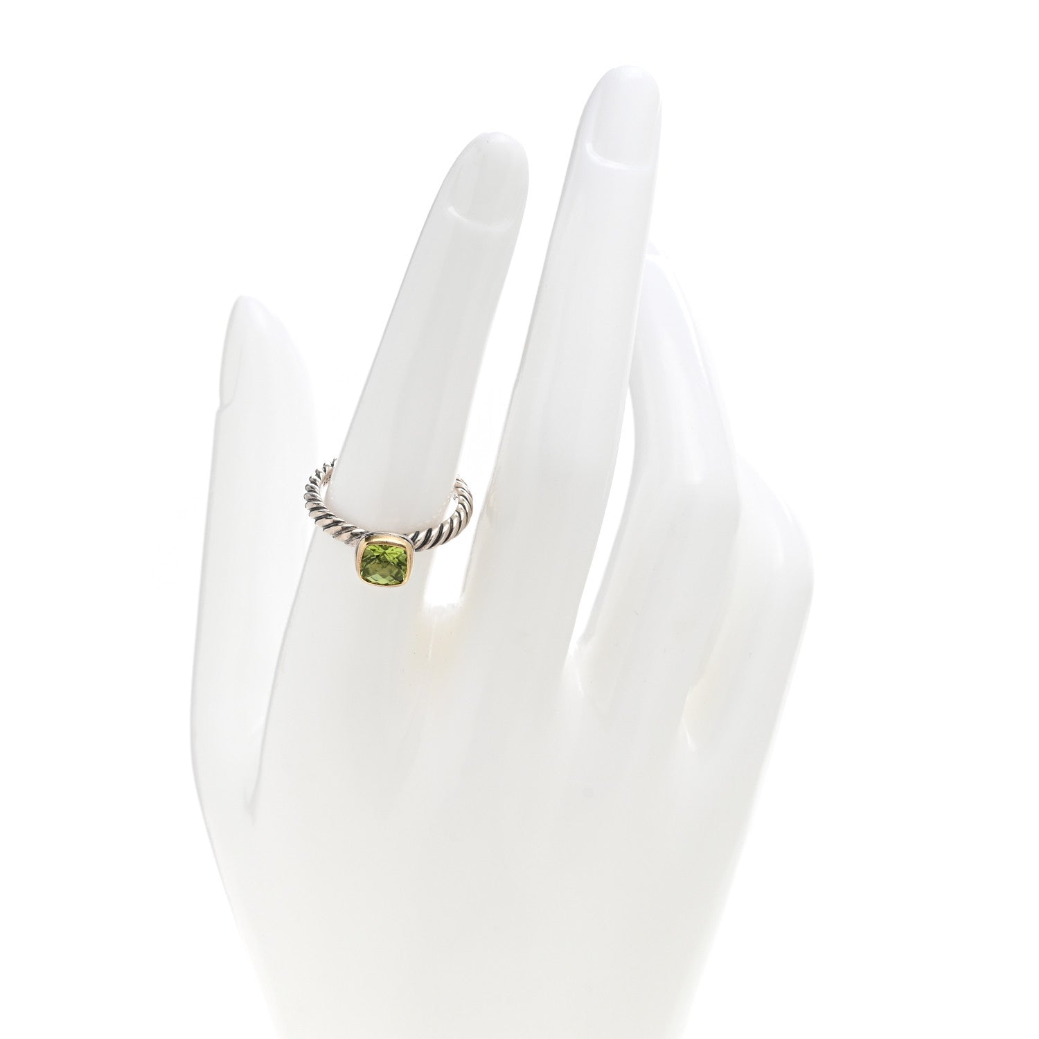 David Yurman Sterling Silver 18K Yellow Gold Peridot Cushion Ring 54 7 2 of 5