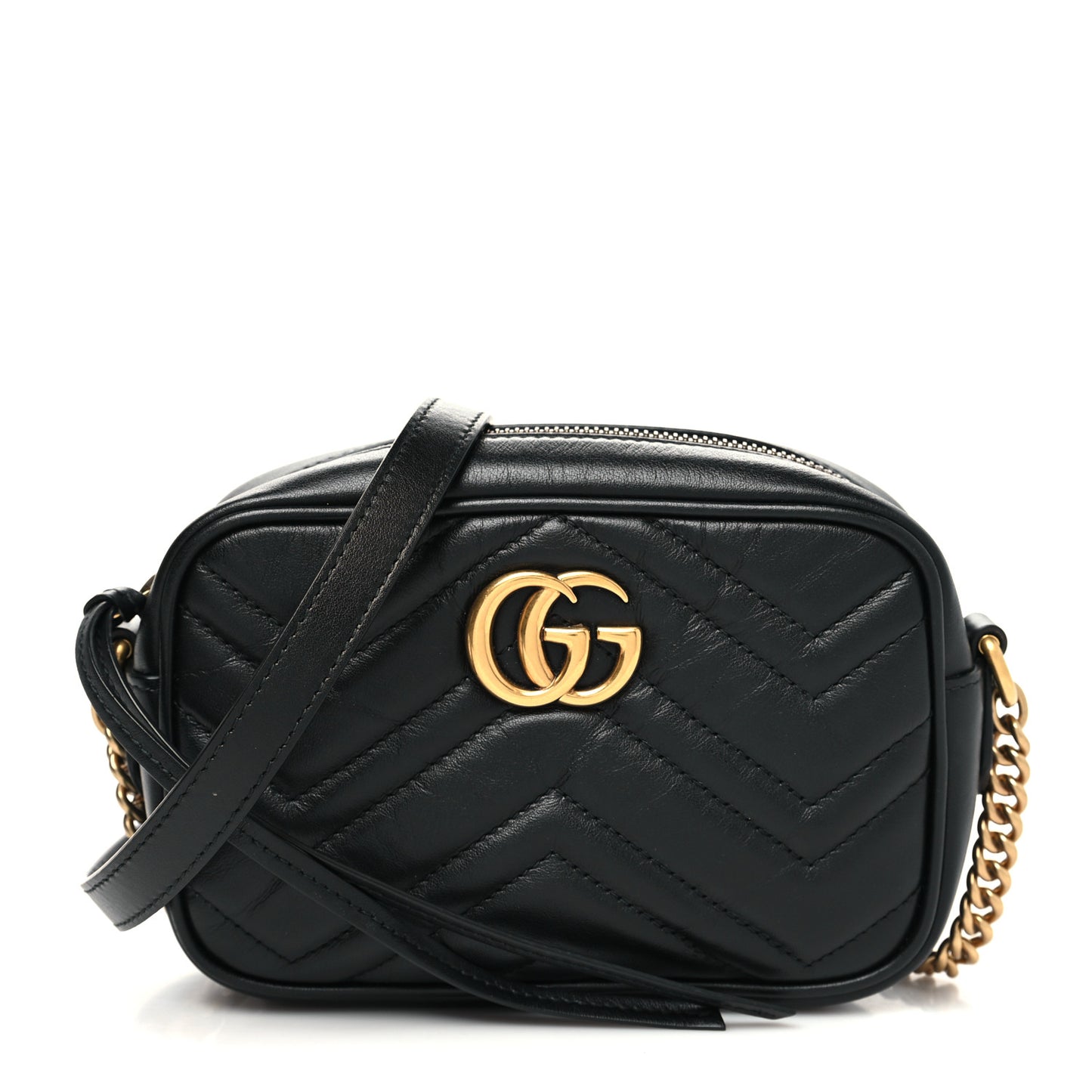 Calfskin Matelasse Mini GG Marmont Chain Shoulder Bag Black