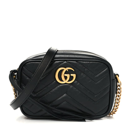 Gucci Calfskin Matelasse Mini GG Marmont Chain Shoulder Bag Black 1 of 11