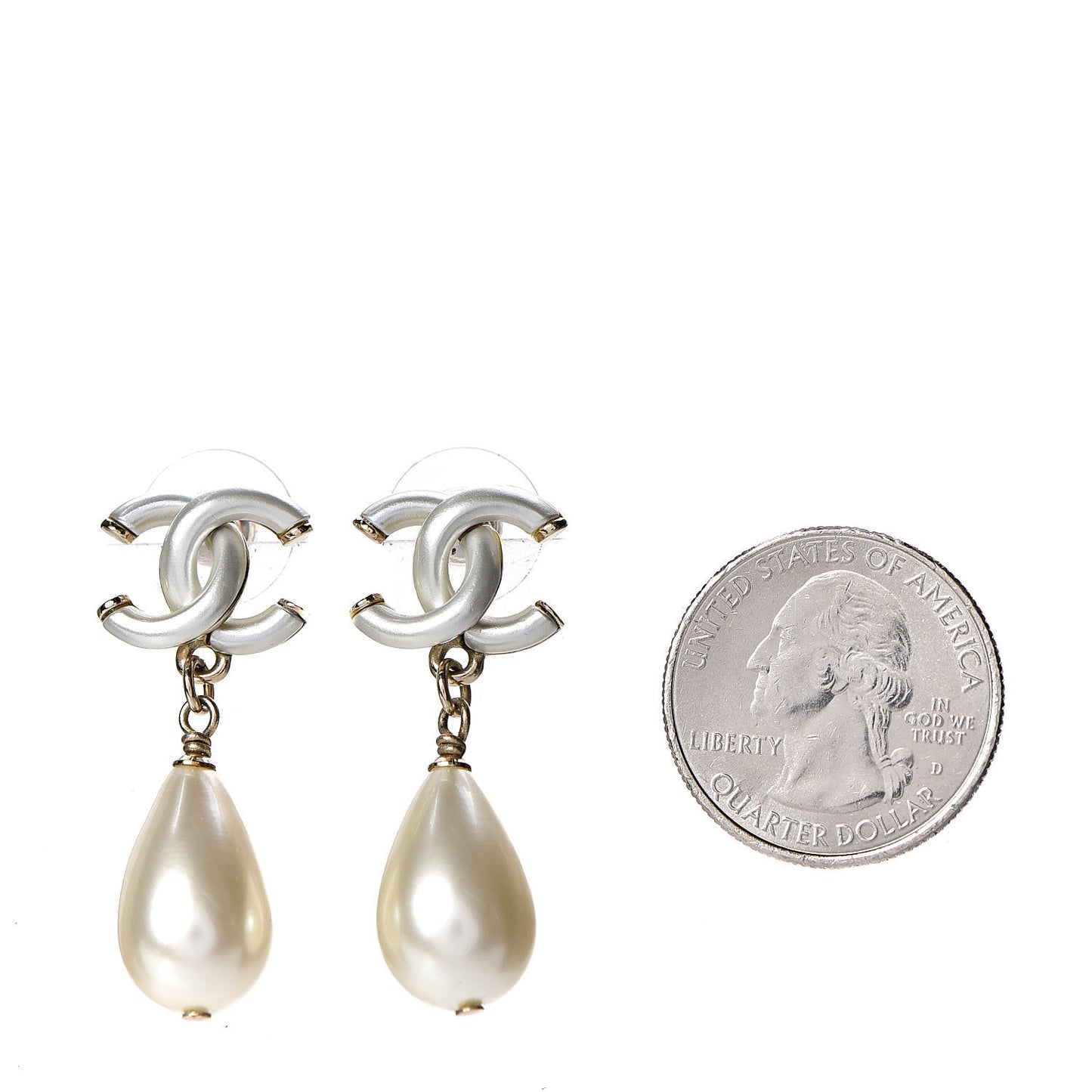 Pearl CC Drop Earrings Gold Pearly White