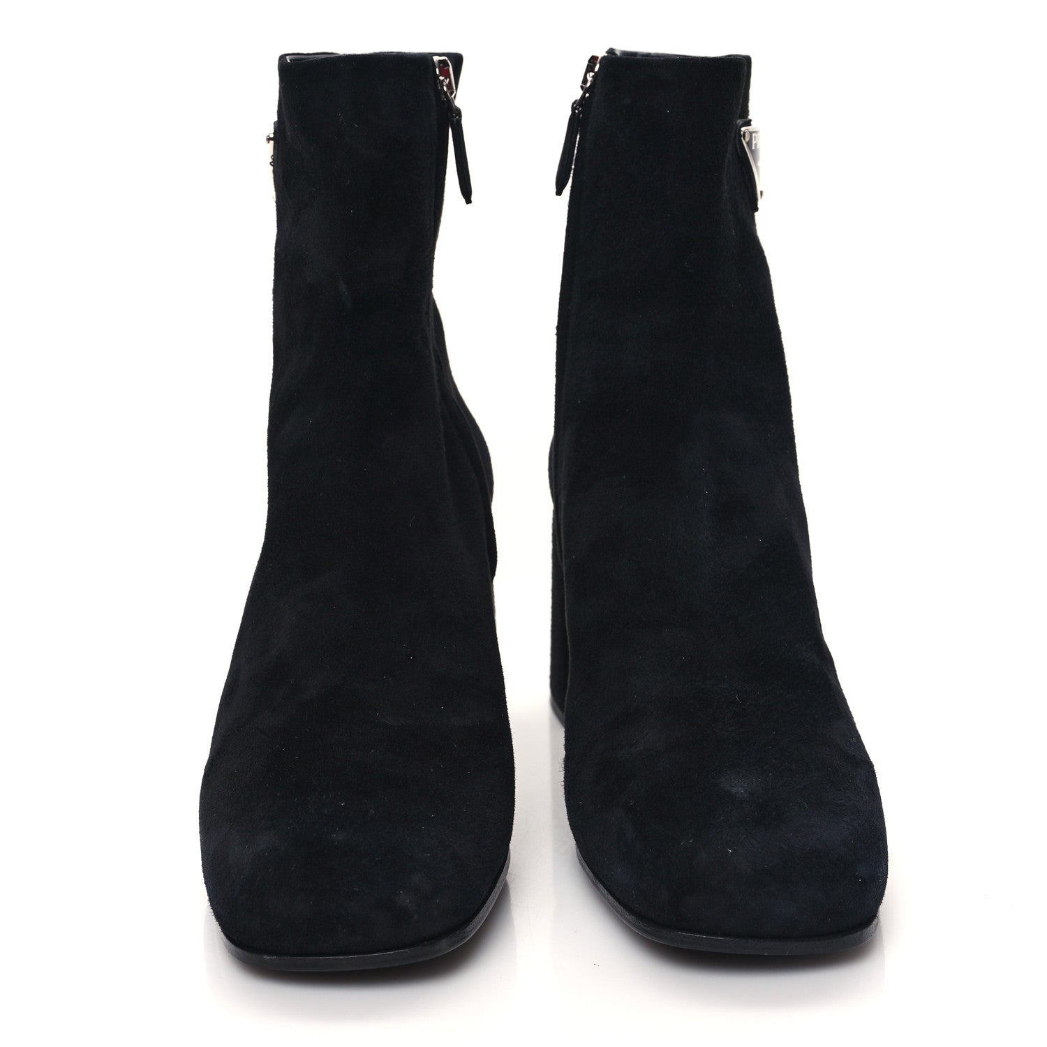 Prada Velvet Metal Triangle Logo Zip 65mm Boots 39 Black 2 of 10