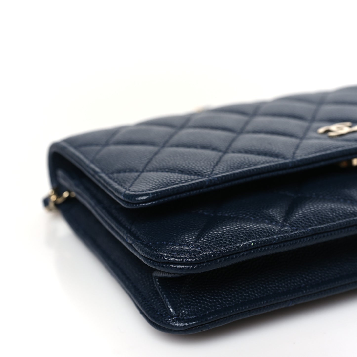 Caviar Quilted Wallet on Chain WOC Navy Blue