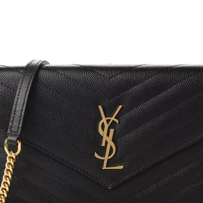 Saint Laurent Grain De Poudre Matelasse Chevron Monogram Envelope Chain Wallet Black 10 of 10