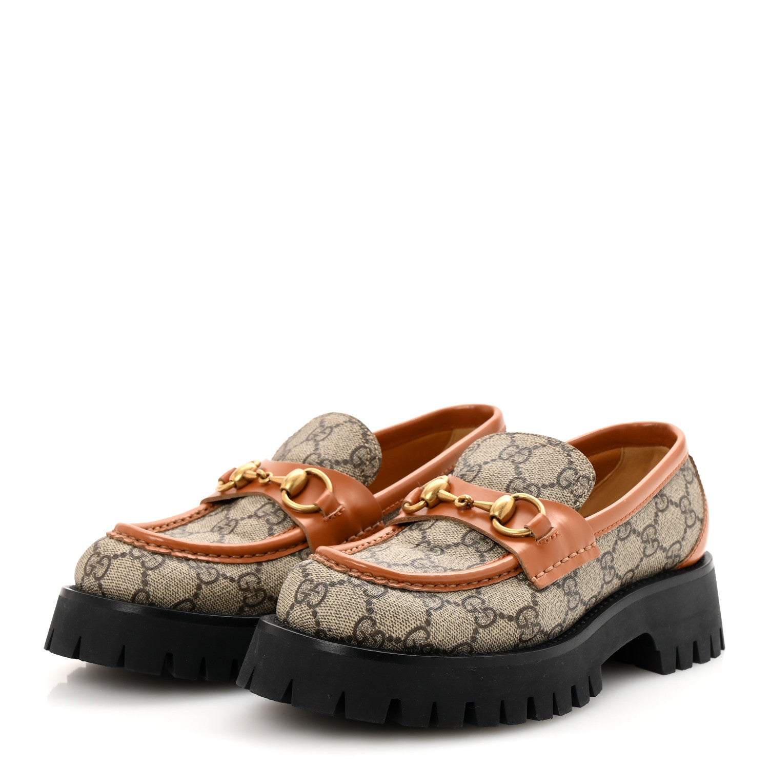 Gucci GG Supreme Monogram Cordovan Lux Womens Harald Horsebit 25mm Platform Loafers 36.5 Beige Ebony 4 of 11