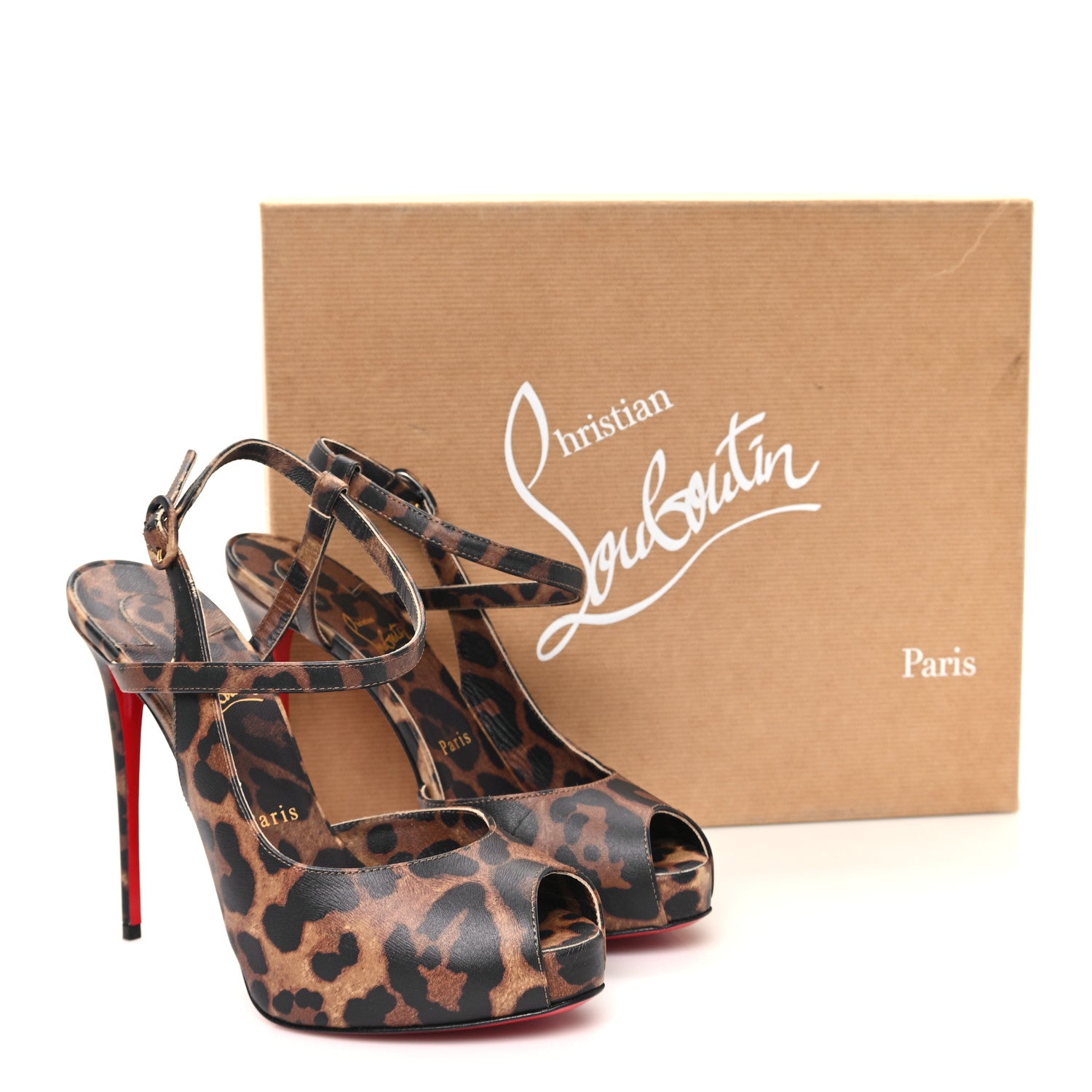 Christian Louboutin Calfskin Leopard Printed Luxor Jenlove Alta 120 Pumps 38.5 Brown 9 of 9