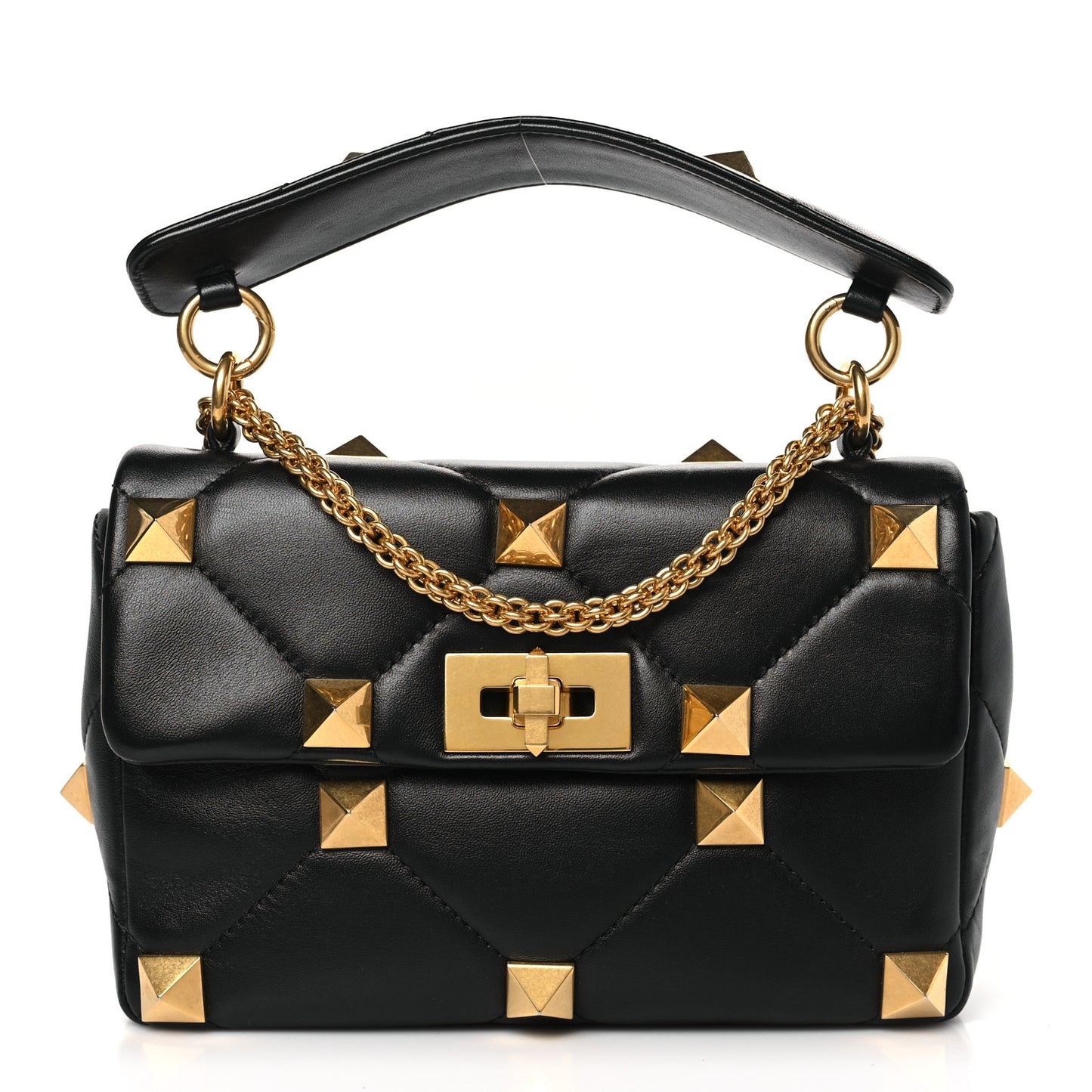 VALENTINO GARAVANI Nappa Medium Roman Stud Shoulder Bag Black