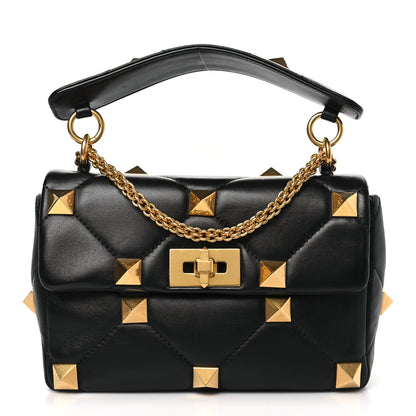 Valentino Garavani VALENTINO GARAVANI Nappa Medium Roman Stud Shoulder Bag Black 1 of 8
