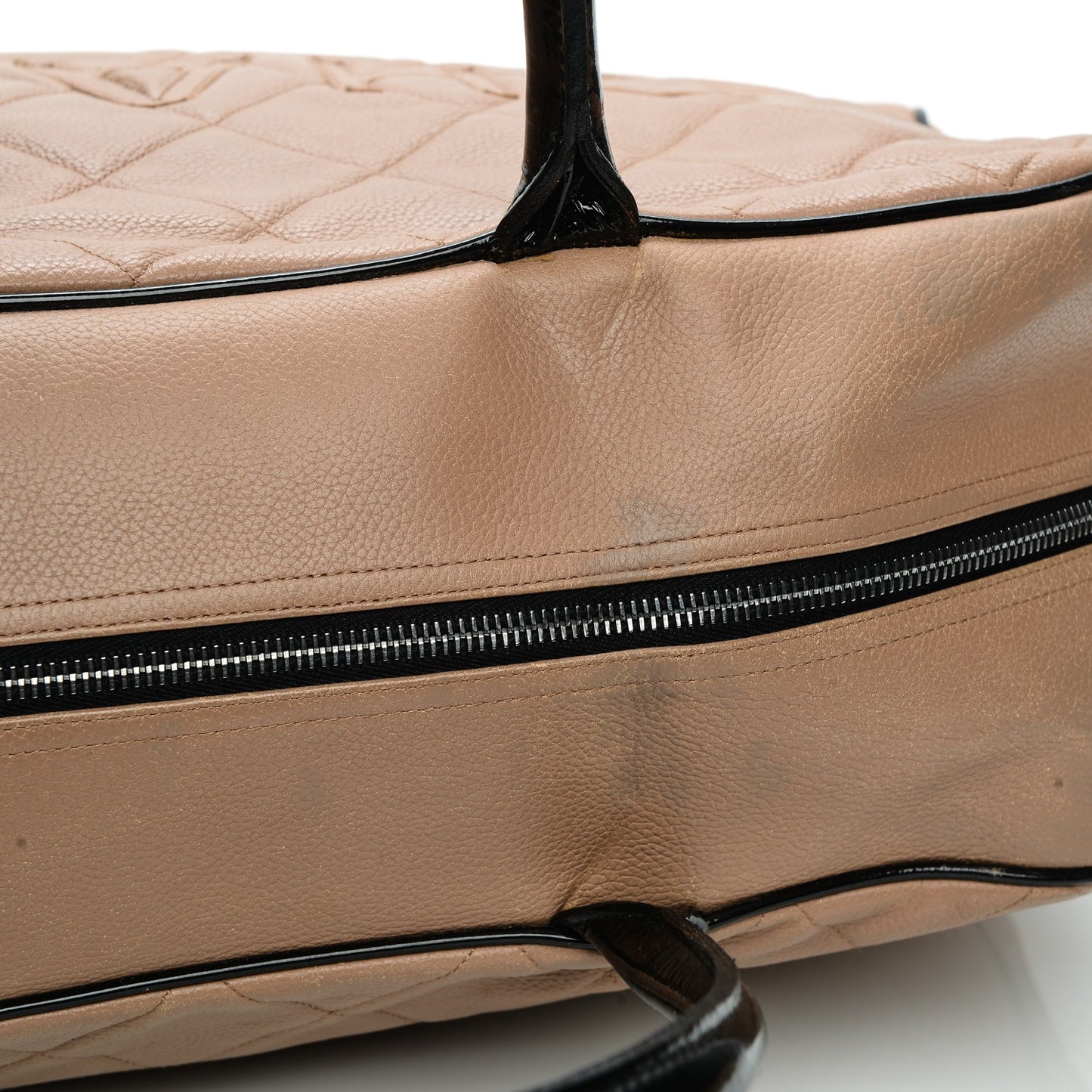 Caviar Patent Quilted Large Bowler Bag Beige Black