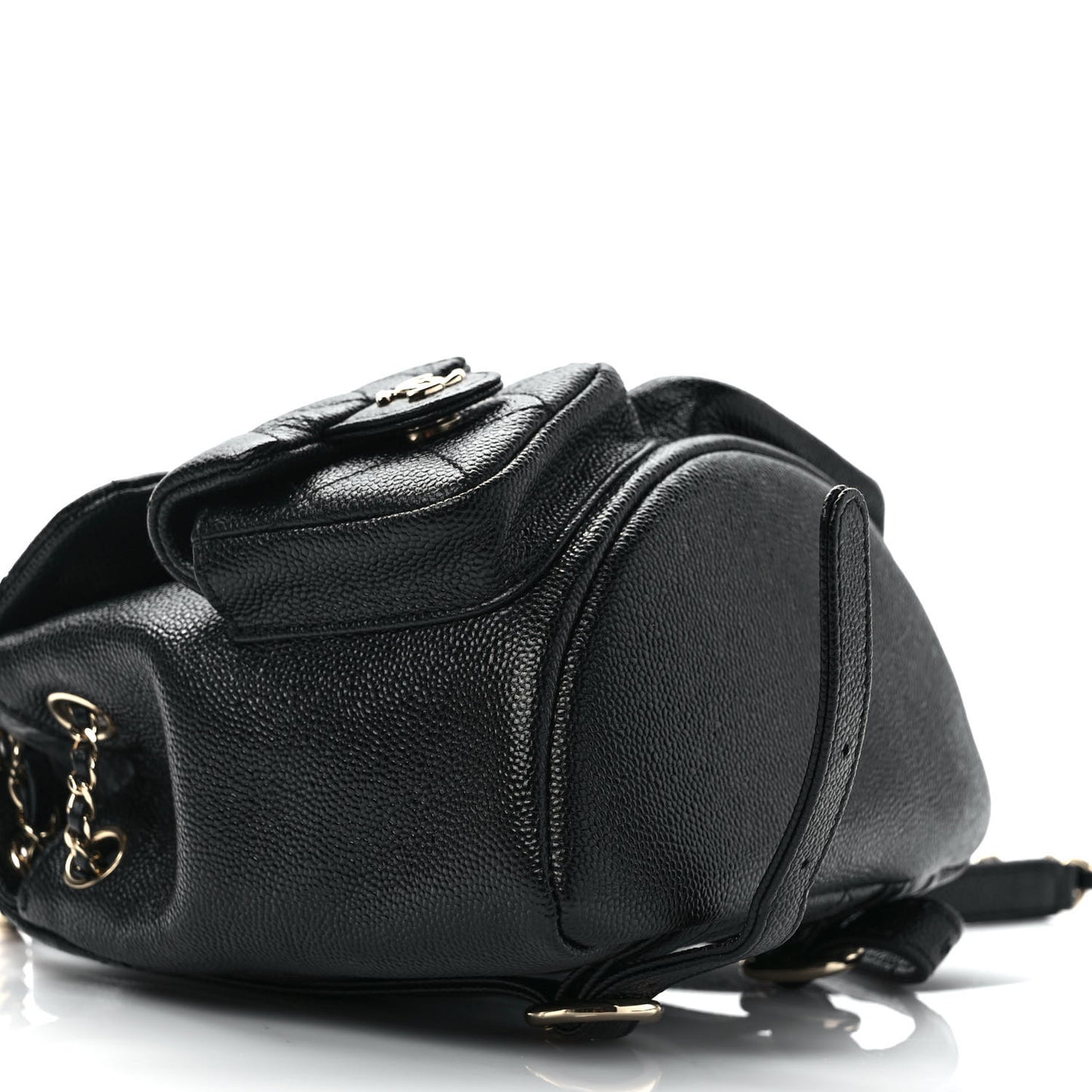 Shiny Caviar Quilted Small Duma Pockets Drawstring Backpack Black